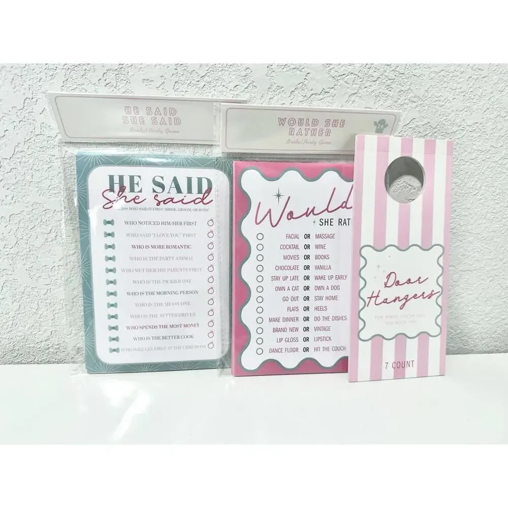 NEW Bridal Party Games Two Games for 24 Guests and 7 Door Hangers Bridal Shower